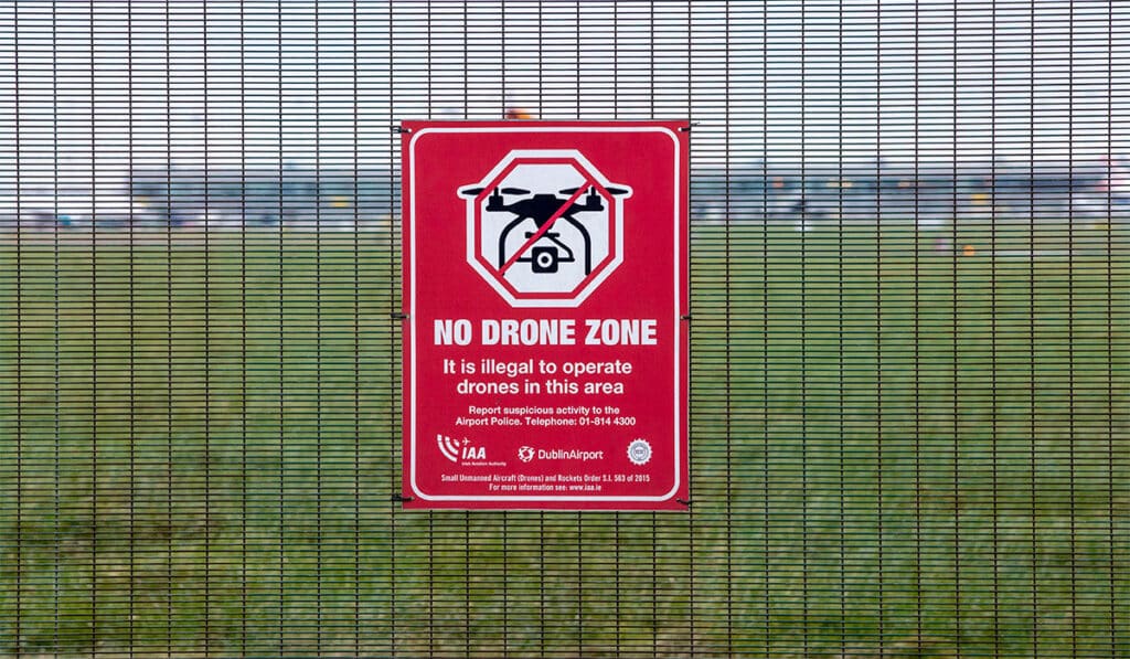 No fly zone near airports. Illegal drone activity